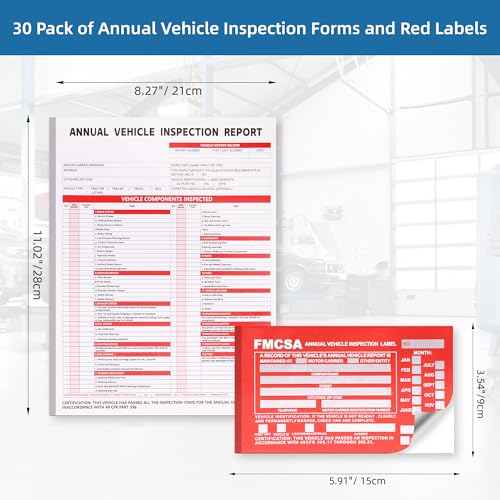 DOT Compliant 30-Pack Vehicle Inspection Forms with 3-Ply Carbonless, Hardboard & Red FMCSA Stickers