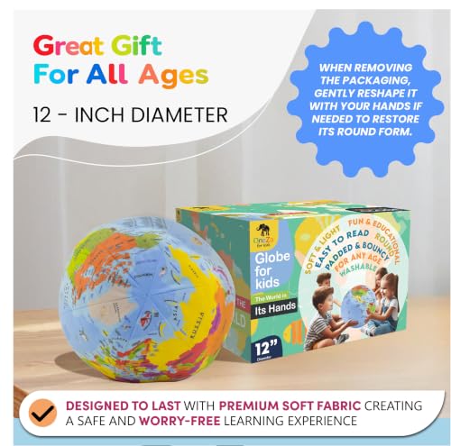 12-Inch Kids Soft World Globe for Learning & Geography Play