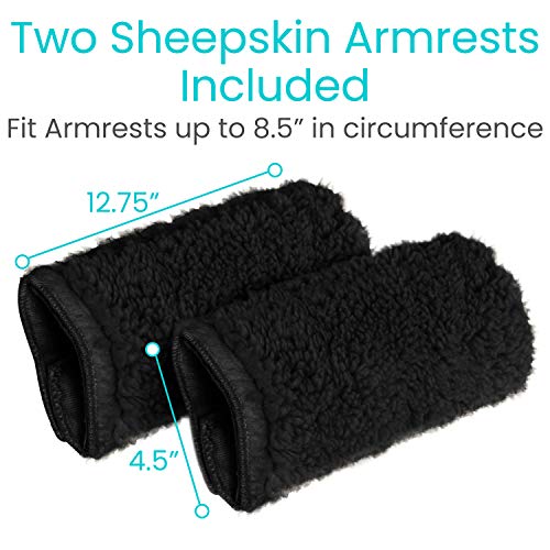 Vive Wheelchair Armrest Pads (2 Pcs) Memory Foam Sheepskin Cushion - Black