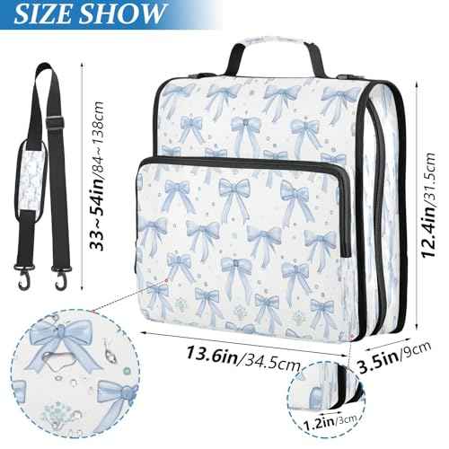 Blue Bows Zipper Binder for School with Shoulder Strap & Extra Pockets - 1.5 Inch 3-Ring Binder Holds 500+ Sheets, Textbooks, Laptop