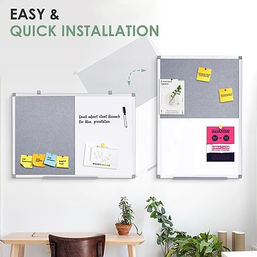 S SWANCROWN 2 in 1 Combo Board Magnetic Whiteboard & Felt Board,Dry Erase Board Bulletin Board Vision Board for Wall,Home,School,Office,24x18inches