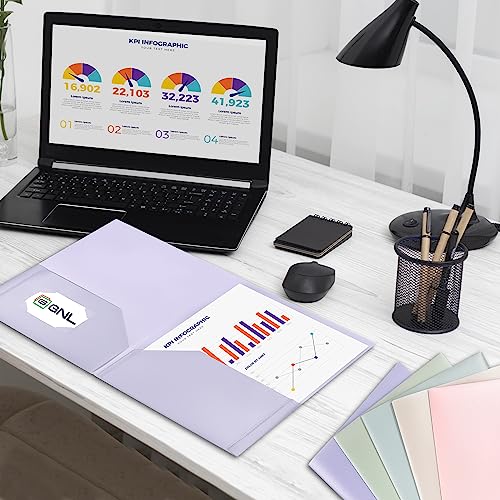 GNL Pastel Colors 5-Pack Heavy Duty 2 Pocket File Folders - Letter Size