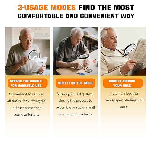 Hands Free Magnifying Glass with Light for Close Work, Neck Wear Magnifier for Reading Books, Sewing, Cross Stitch, Low Vision Seniors with Aging Eyes,5 Inch 5X & 10X Lighted Magnifying Glass