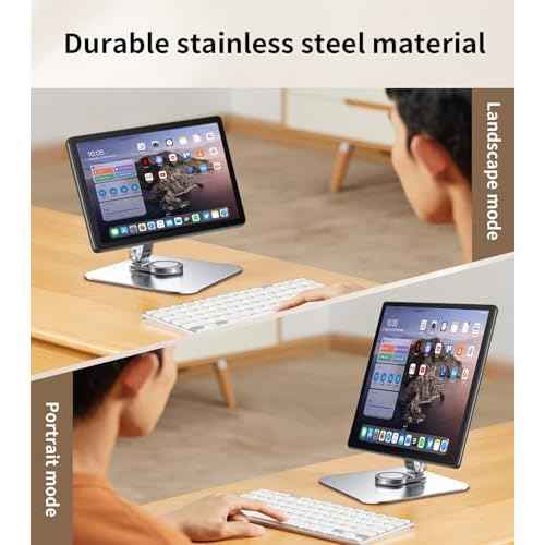 13-17.3" Monitor Stand with 360¡Æ Swivel Base, 75mm VESA Single-Arm Mount w/ M4 Screws for Portable Monitor, Adjustable Angle & Tilt & Rotation - Touchscreen Desktop Display Stand (Silver)