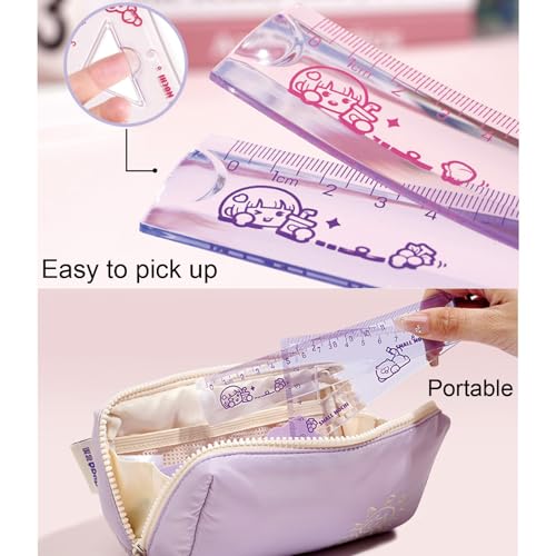 Pink Flexible Ruler Set 4 Pieces 15cm PVC Bendable Geometry Tools for School Office