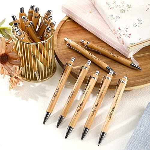 100 Pieces Bamboo Wedding Pens Bulk Ballpoint Black Ink Bridal Shower Pens for Wedding Bridal Shower Guest Book Game Gifts Proposal Bachelor Party Favors