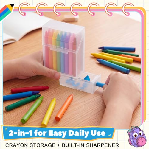 Clear 2-in-1 Plastic Crayon Box with Sharpener - Holds 24 Colored Pencils, Kids Art Storage