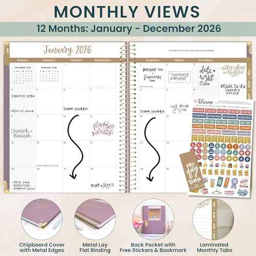 bloom daily planners HARDCOVER 2026 Planner (January to December) - 8.5¡± x 11¡± Weekly & Monthly Dated Agenda Organizer Book with Stickers & Tabs - Purple Linen