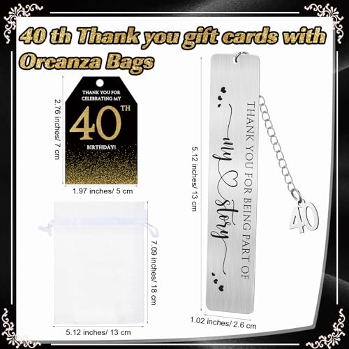 25 Sets Birthday Favors for Guests 25 Thanks for Coming Ballpoint Pens 25 Bookmarks 25 Cards with Organza Bag for Adult Birthday Anniversary Party Souvenir(Metal-40th)