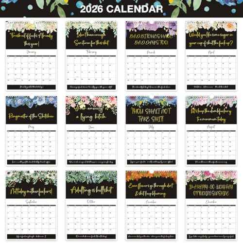 Fu-ck It 2026 Calendar for Tired-Ass Women, 2026 Fu-ck It Wall Calendar for Tired Women, Humor Hanging Month Calendar,Hanging Calendar for Home Office,Funny Swear Word Monthly Calendar Gag Gift Woman(B)