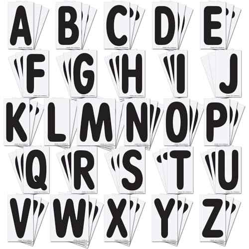 Replacement Letters for White Message Board Sidewalk Signs with 4 Inch Tracks, 3 of Each Letter A to Z, Black on White Background