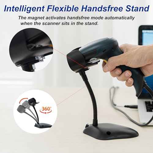 TEEMI 2D QR Barcode Scanner, USB Wired Virtual COM Port Handheld Omnidirectional Scanning, Digital Coupon Screen Code Driver License Scan for Mac OS and Android with OTG Adapter, Window PC, Linux