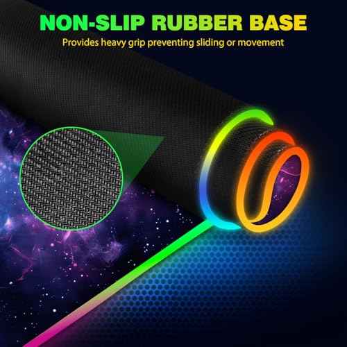 AIMSA RGB Gaming Mouse Pad with Wireless Charging, Large Keyboard Mouse Pad with 14 LED Light Modes, Non-Slip Rubber Base Waterproof Desk Pad for Home Office Decor, Blue Purple Cosmic Nebula