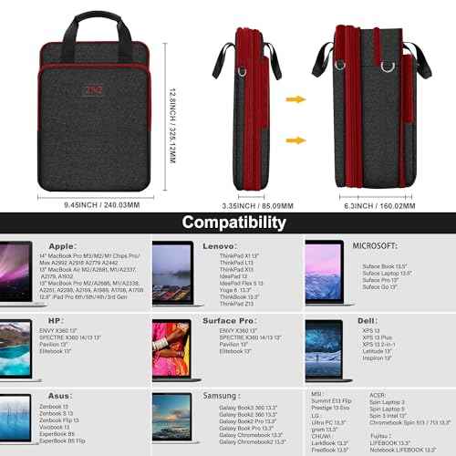 ZINZ Slim & Expandable Case 12.9 13 inch Travel Laptop Shoulder Bag for MacBook Air 13" M3/M2/M1, MacBook Pro 13" M2/M1, iPad Pro 12.9"/13"/11", iPad Air 13",B01K02