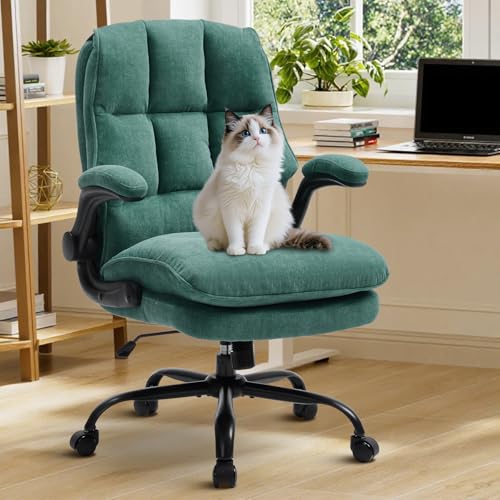 Ergazivy Tealblue Comfy Ergonomic Office Chair with Double Cushions, Flip-Up Armrests & Height Adjustment
