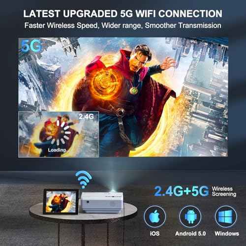 Projector with WiFi and Bluetooth, FUDONI Upgrade Projector Native 1080P 14000L 4K Supported, Portable Movie Outdoor Projector for Home Theater, Compatible w HDMI/USB/TV Stick/Laptop/iOS Android Phone