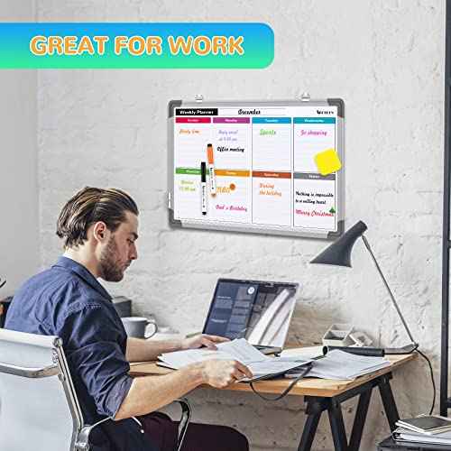 Small Weekly Calendar Dry Erase Whiteboard for Wall, 16" x 12" Magnetic Dry Erase Board, Hanging Double-Sided White Board, Portable Board for List, Kitchen, Planning, Memo, Home, Office