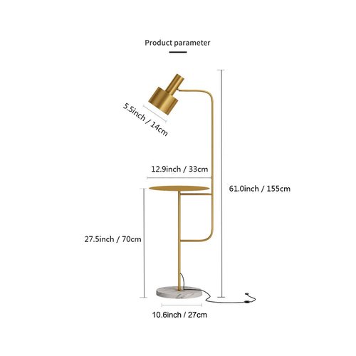 Hsyile Lighting KU300217 Contemporary Modern Creative Floor Lamp with a Table,Suitable for Living Room,Den,Office,Bedroom - E26 Base - Brushed Brass Finish