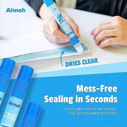 Aimoh Envelope Moistener with Adhesive, Fast-Drying, Envelope Sealer, Stamp and Letter Glue licker, Ideal for envelopes, Stamps, Letters - 4 Pack (13454)