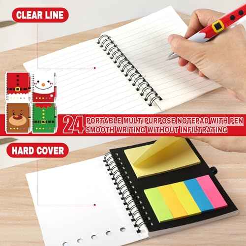 48 Pcs/24 Set Christmas Spiral Notepads Bulk Christmas Party Favors Gift Festive Christmas Theme Notebook with Sticky Note Notepad Ballpoint Pen for School Party Holiday Stocking Stuffer (Classic)
