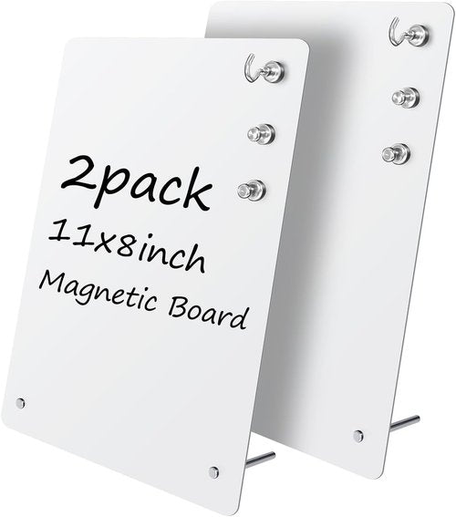 Magnetic Board by [Brand Name] - 11x8 Inch Metal Bulletin Board with 6 Magnets | Ideal for Home, School & Office (White Vertical)