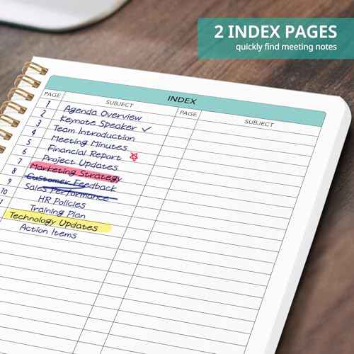 6 Pack of Meeting Notebook for Work Organization - Work notebook with action items, Meeting Minutes Planner Notebook, Perfect Office Supplies for Men & Women - Green