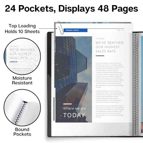 Dunwell Presentation Binder 24-Pocket, Displays 48 Pages, 8.5x11 Portfolio Binder with Plastic Sleeves, Storage and Organizer for Documents, Certificates, Projects, Photos (Black)