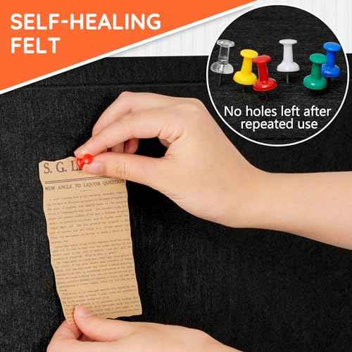 DOLLAR BOSS Large Bulletin Board 48" x 36" Foldable Felt Cork Board, Decorative Pin Board for Wall 4' x 3' Photo Display Board for Halloween Christmas Decor Office Home School with 20 Pins, Black