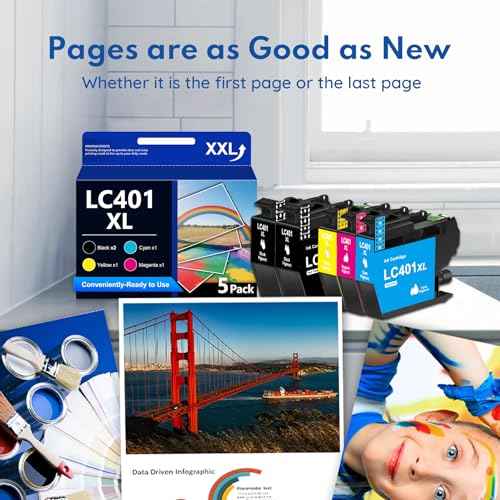 LC401XL High Yield Ink Cartridges 5-Piece Set Replacement for Brother LC401 Ink, Compatible with MFC-J1010DW MFC-J1012DW MFC-J1170DW Printer (2 Black, Cyan, Magenta, Yellow)