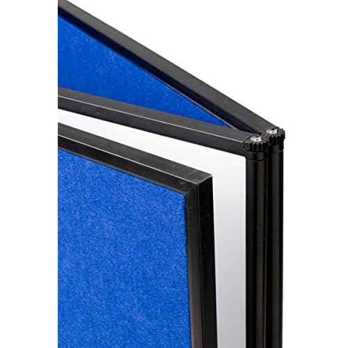 Tri Fold 3-Panel Display Board, 72 x 36, with Blue Hook & Loop-Receptive Fabric and Write-on Whiteboard