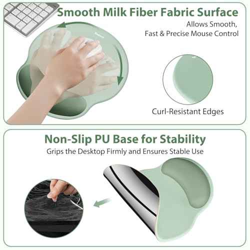 Mouse Pad and Keyboard Wrist Rest, 3-in-1 Gel Memory Foam Ergonomic Mouse Pad with Wrist Rest Set, Gaming Mousepad Arm Cushion Support for Computer Office Desk Accessories Cute Setup,Green