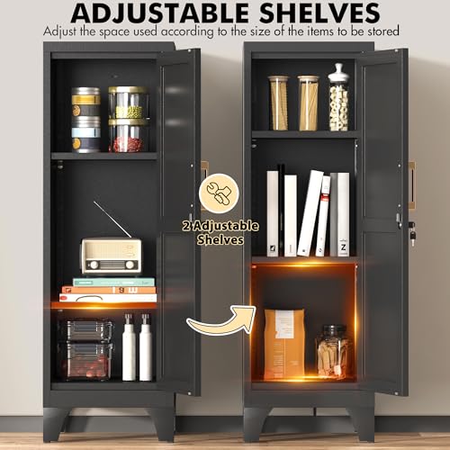 46" H Metal Locker Cabinet with Door and 2 Adjustable Shelves (Black) – Coolsun