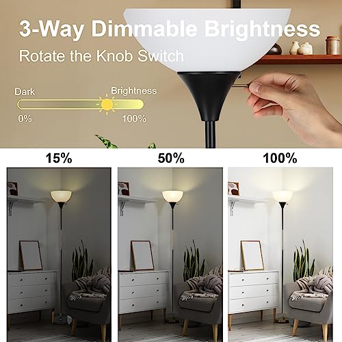 LALISU Black Dimmable Floor Lamp, 3 Brightness Levels Modern Standing Light