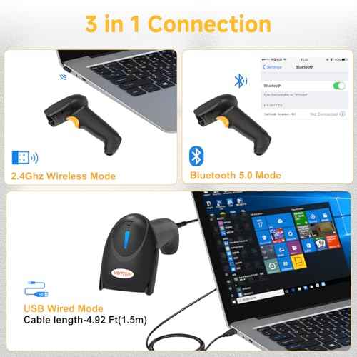 VOTTAN QR 2D Barcode Scanner, Bluetooth & 2.4G Wireless & USB Wired Connect iPad Phone Tablet PC POS, UPC EAN 1D PDF417 Data Matrix 2D Handheld Barcode Scanner