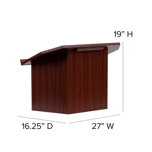 Flash Furniture Mysta Portable Tabletop Lectern with Hinged Foldable Base and Slanted Tabletop in Mahogany