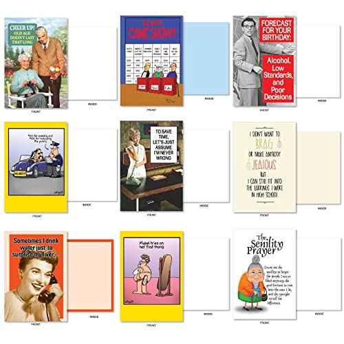 NobleWorks - 36 Assorted Funny Blank Cards Box Set with Envelopes, Mixed Humor Bulk Variety Pack - Just Because, Friendship for Men, Women (36 Designs, 1 Each) - Blank Expressions AC9153OCB-B1x36