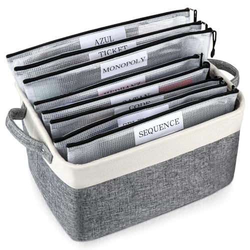 Lukeline Board Game Storage Kit Include 2 Storage Basket and 20pcs Zipper Bags, Board Game Organizer with Writable Stickers and Dispensing, Suitable for Puzzle Storage, Toys, Building Blocks, Document