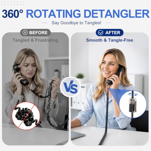 Uvital 4 Pack Black Telephone Handset Cords with Detanglers - Compatible with RJ9 Phones