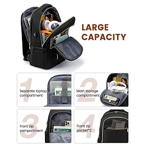 LOVEVOOK Laptop Backpack for Women, 17 Inch Black Business Travel Backpacks with USB Port, Water Resistant Work Teacher Computer Bag, Stylish Daypack