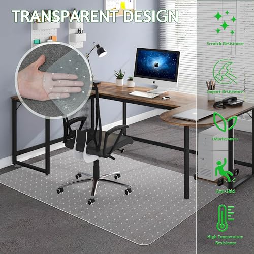 Extra Large Office Chair Mat for Carpet, 46" x 60" Clear Desk Chair Mat for Low Pile Carpeted Floors- Easy Glide Plastic Floor Mat for Office Chair on Carpet