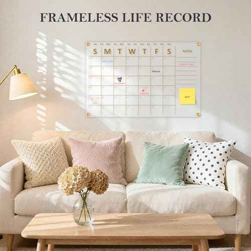 Acrylic Calendar for Wall, 24"x16" Gold Dry Erase Board Weekly Planner Wall Mounted Board, Frameless White Board for Home, Office, School