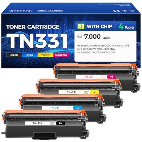 TN331 Toner Cartridge Set 4-Pack with Chip Replacement for Brother TN-331 TN-336 Compatible with DCP-L8400 L8450 HL-L8250 L8350 MFC-L8600 L8650 L8850 Series (1 Black 1 Cyan 1 Magenta 1 Yelllow)