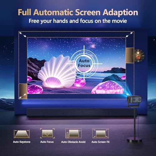 [2000 ANSI/ Official-NetfIix/360¡ÆStand] Outdoor Projector with WiFi and Bluetooth, Auto Focus, Auto Keystone 4K Projector Native 1080P Support 36W DoIby Audio Smart Proyector