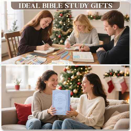 Duchong Bible Study Supplies, Bible Journaling Kit with No Bleed Bibles Highlighters and Pens, Storage Bag, Tabs, Sticky Notes, Ideal Christian Bible Gifts for Women