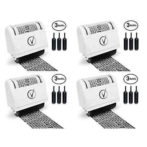 Vantamo Identity Protection Roller Stamps Wide Kit, Including 3-Pack Refills - Designed for Secure Confidential ID Blackout Security, Anti Theft and Privacy Safety (4-Pack White)