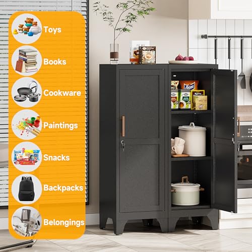 46"H Black Metal Locker with 1 Lockable Door and 2 Adjustable Shelves