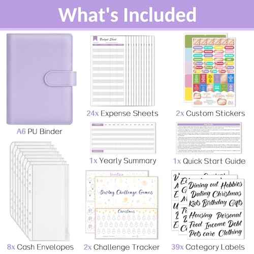 Sooez Budget Binder with Money Saving Challenge, Money Saving Binder with Cash Envelopes, Expense Sheets, Challenge Tracker & Category Labels, Envelope Savings Challenges Book for Home Office School