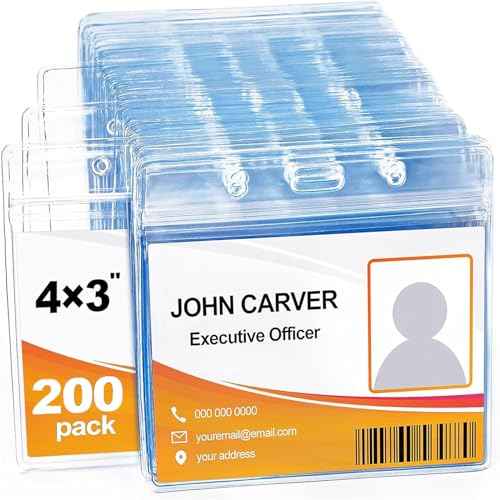 200 Pcs Clear Plastic Extra Thick Horizontal Card Holders, 4x3 Inch Sealable Waterproof Name Badge Bank ID Card Protector