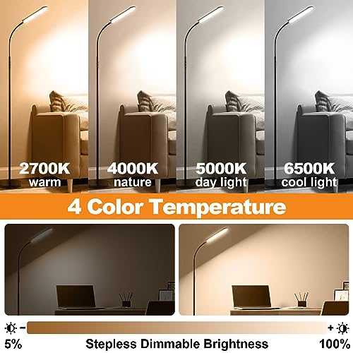 Floor Lamp 2 Pack, 18W 1800LM Bright LED Floor Lamp with 2 Remotes & Works with Smart Plug, Dimmable Timing Eye Caring Standing Reading Floor Lamps for Living Room Bedroom Office