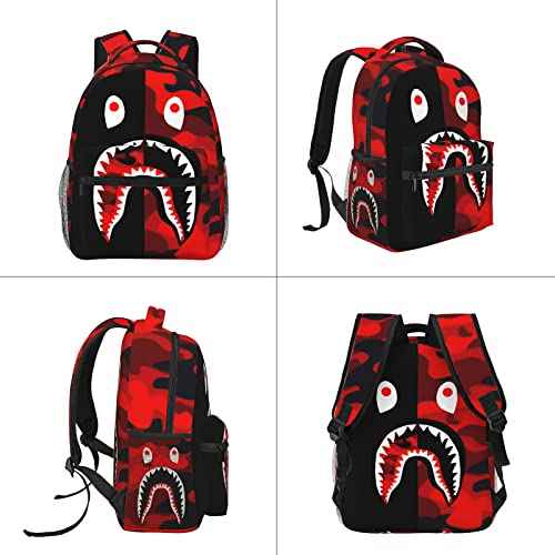 Backpack Shark Teeth Camo Backpacks Set with Lunch Box Pencil Case Travel Laptop Daypack Big Capacity Bookbag Fashion Durable Back Pack StyleSH